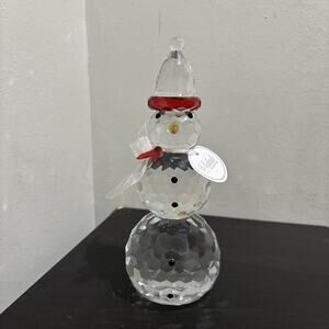 Vidali Crystal Snowman w/ Hat 8" Christmas Holiday Winter Decor NEW Red Clear